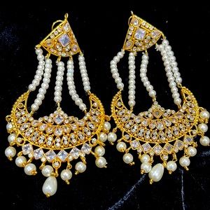 White pearl and stone bali/earrings